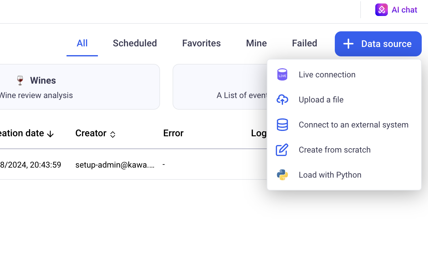 Login page