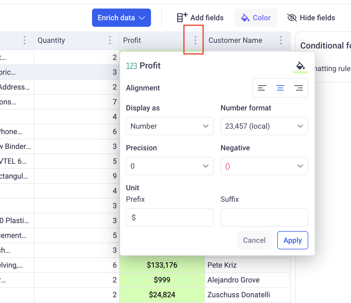 Format fields